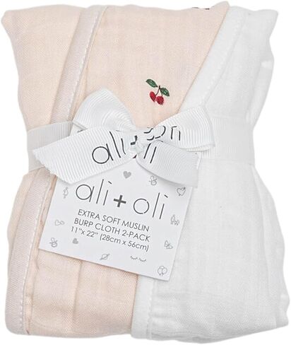 Ali+Oli 2-pk Muslin Burp Cloths for Baby Boys and Girls (Teddy-Taupe) Organic Baby Burp Cloth, Burp Rags for Newborn in Kuwait