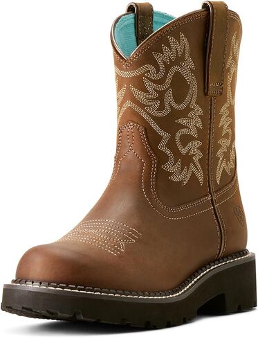 ARIAT Womens Fatbaby Embroidered Round Toe Pull On Casual Boots Ankle Low Heel 1-2" - White in Saudi Arabia