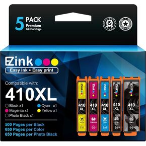 E-Z Ink (TM Remanufactured Ink Cartridge Replacement for Epson 410XL 410 XL T410XL to use with Expression XP-640 XP-830 XP-7100 XP-530 XP-630 XP-635 (Black, Cyan, Magenta, Yellow, Photo Black) 5 Pack