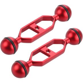 Red 5" Double Ball Aluminum Alloy Extension Arm, 1" Ball Head Connector Underwater Arm for Strobe/Video Light/Diving Camera Tray, Waterproof and Rustproof (2pack)
