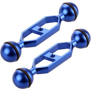 Blue 5" Double Ball Aluminum Alloy Extension Arm, 1" Ball Head Connector Underwater Arm for Strobe/Video Light/Diving Camera Tray, Waterproof and Rustproof (2pack)