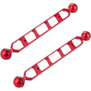 Red 11" Double Ball Aluminum Alloy Extension Arm, 1" Ball Head Connector Underwater Arm for Strobe/Video Light/Diving Camera Tray, Waterproof and Rustproof (2pack)