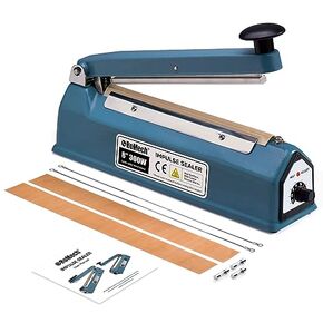 ROMECH 8 Inch Impulse Bag Sealer, Solid Metal Housing Heavy Duty Manual Heat Sealer Machine with Spare Parts for Sealing Plastic Bags & Shrink Wrap Bags (300W)