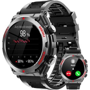 Military Smart Watch, 1.52-Inch Touch Screen Tactical Smartwatch with Text and Call, Heart Rate, Blood Oxygen, and Activity Trackers - Compatible with iPhone and Android, for Men and Women(Black)