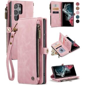 Defencase for Galaxy S22 Ultra Case, 【RFID Blocking】 for Samsung Galaxy S22 Ultra Case Wallet with Card Holder, Zipper Strap Magnetic Flip Leather Phone Case for Samsung Galaxy S22 Ultra, Purple