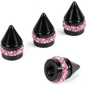 ToBeQueen Bling Pink Tire Valve Caps, 4 Pack Handmade Crystal Rhinestone Valve Stem Covers Universal Dustproof Pink Bling Car Accessories for Women for Car/SUV/Motorcycle/Bike(Pink)