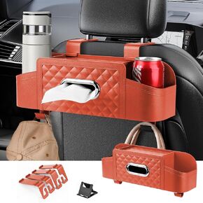Back Seat Car Storage Organizers - 2 Cup Holders, Tissue Box Holder, Hooks - Perfect for Kids, Men, Women and Travel (Black)