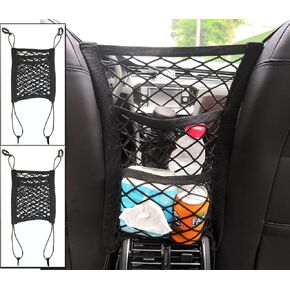 KITBEST (2 Pack) 3-Layer Car Mesh Organizer, Seat Back Net Bag Holder Car Storage Organizer, Dog Car Barrier, Cargo Tissue Handbag Purse Holder, Driver Storage Netting Pouch, Car Accessories