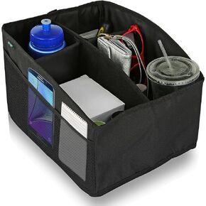 lebogner Car Console Organizer Luxury Car Organizer Perfect Front Seat Organizer, Driving Necessities Organizer, Kids Accessories Backseat Organizer, 4 Inside, 6 Outside Pockets, Easy Fold Design