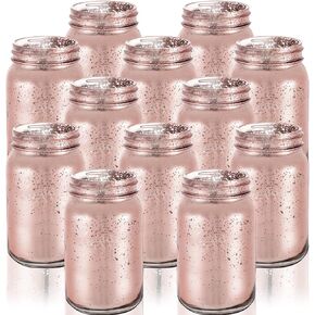 12 Pcs Decorative Mason Jars Painted Mason Jars 16oz Wide Mason Jar for Table Centerpiece DIY Home Decoration Birthday Housewarming Party Wedding Favor (Gold)
