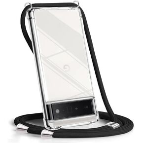 Crossbody for Google Pixel 8 Case,Necklace Mobile Phone Cover with Cord Strap Adjustable Length Lanyard Rope Shockproof Hands-Free Clear Phone Cover for Google Pixel 8-Black