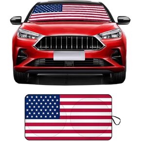 Car Windshield Sun Shade, 64" x 34" American Flag Auto Front Window Sunshade Protection, Sun Heat Blocker and Keep Your Car Cool, Universal Accesorios Fits Most Car (USA Original Flag)