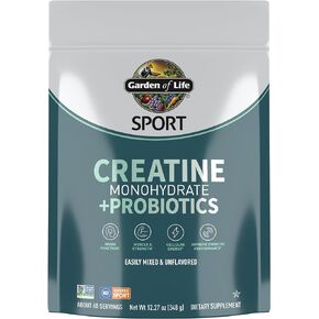 Garden of Life Creatine Monohydrate Powder for Women and Men, Micronized Pre Workout with Probiotics for Muscle, Strength, Performance, Sport Amino Energy, About 60 Easy to Mix Unflavored Servings