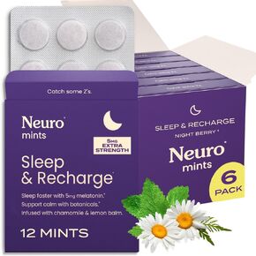 Neuro Melatonin 5mg Sleep & Recharge Mints (72 Pieces) - Fast Dissolve Melatonin Sugar Free Mints with Lemon Balm & Chamomile for Better Sleep - Calm Sleep Supplement for Adults - Night Berry Flavor