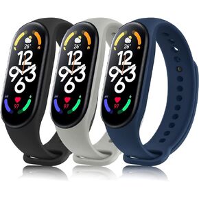 3 Pack Waterproof Bands Compatible with Xiaomi Mi Band 7 / Amazfit Band 5, Classic Soft Sports Replacement Wristbands for Mi band 7 / Mi Band 6 / Mi Band 5 / Amazfit Band 5 for Women Men
