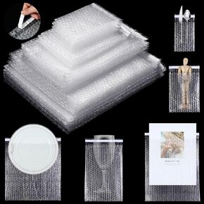 100 Pcs 5 Sizes Clear Bubble Bags Self Sealing Bubble Cushioned Pouches Double Walled Shockproof Clear Cushioning Wrap Bags for Packing Moving Shipping and Storage