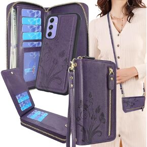 Lacass for Samsung Galaxy A54 5G 2023 Crossbody Dual Zipper Detachable Magnetic Leather Wallet Case Cover Wristlets Wrist Strap 13 Card Slots Money Pocket (Black)
