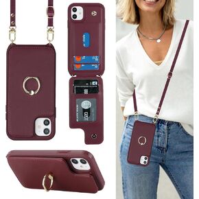 for iPhone X/XS Phone Case with Card Holder and Strap for Women,Crossbody Lanyard,Kickstand Ring Stand,Snap Clasp,Phone Wallet Cases 5.8 inch(Beige)