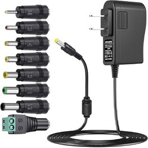 SoulBay 12V 2A Power Supply Regulated 12 Volt DC Power Adapter with 8 Tips, DC12V 0-2000mA Charger Transformer Replacement, 8.2FT Cord