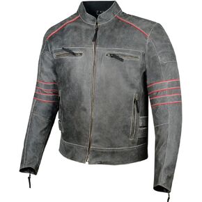 Men's Brotherhood Classic Leather Motorcycle Jacket, Vintage Distress Ventilated Removable CE Armor Biker Jacket Black S