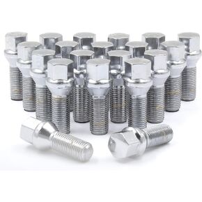Wheel Accessories Parts Set of 20 Chrome 14x1.5 Lug Bolt Kit Cone Seat Acorn 17mm Hex, 24mm Shank Length, M14x1.50 Thread Cone Lug Bolts for Aftermarket Wheels (20, Chrome, 14 1.5)