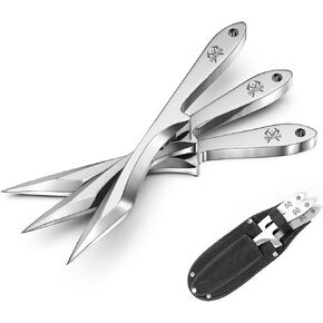 10.1" Throwing Knives 3-Pack Set, Thickness Up to 0.32", Full Tang Stainless Steel Design, Well-Balanced for No Spin Throwing Set, Complete with Nylon Sheaths for Recreation and Competition