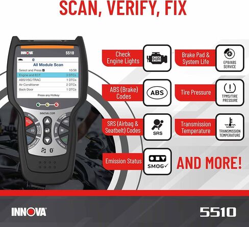 ماسح ضوئي INNOVA 5510 Obd2، أداة مسح ضوئي لـ ABS Clear، ماسح ضوئي لجميع الأنظمة، خدمة الفرجار، عمر وسادة الفرامل، قراءة/مسح رموز ABS/SRS، إعادة ضبط ضوء الزيت، بيانات حية، تحديثات مجانية مدى الحياة in Saudi Arabia