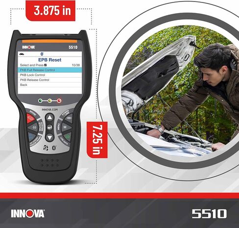ماسح ضوئي INNOVA 5510 Obd2، أداة مسح ضوئي لـ ABS Clear، ماسح ضوئي لجميع الأنظمة، خدمة الفرجار، عمر وسادة الفرامل، قراءة/مسح رموز ABS/SRS، إعادة ضبط ضوء الزيت، بيانات حية، تحديثات مجانية مدى الحياة in Saudi Arabia