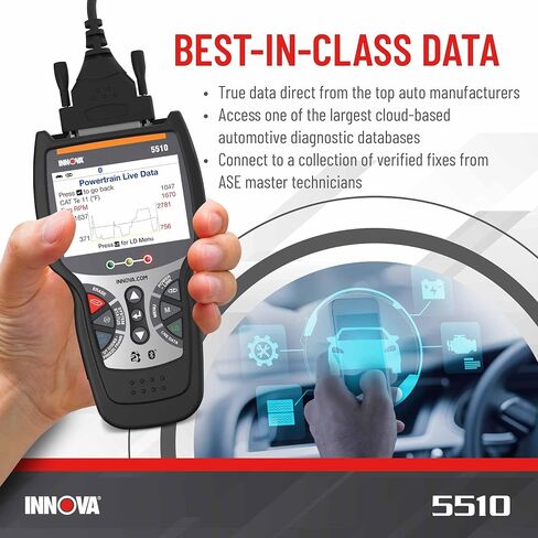 ماسح ضوئي INNOVA 5510 Obd2، أداة مسح ضوئي لـ ABS Clear، ماسح ضوئي لجميع الأنظمة، خدمة الفرجار، عمر وسادة الفرامل، قراءة/مسح رموز ABS/SRS، إعادة ضبط ضوء الزيت، بيانات حية، تحديثات مجانية مدى الحياة in Saudi Arabia