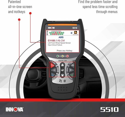 ماسح ضوئي INNOVA 5510 Obd2، أداة مسح ضوئي لـ ABS Clear، ماسح ضوئي لجميع الأنظمة، خدمة الفرجار، عمر وسادة الفرامل، قراءة/مسح رموز ABS/SRS، إعادة ضبط ضوء الزيت، بيانات حية، تحديثات مجانية مدى الحياة in Saudi Arabia