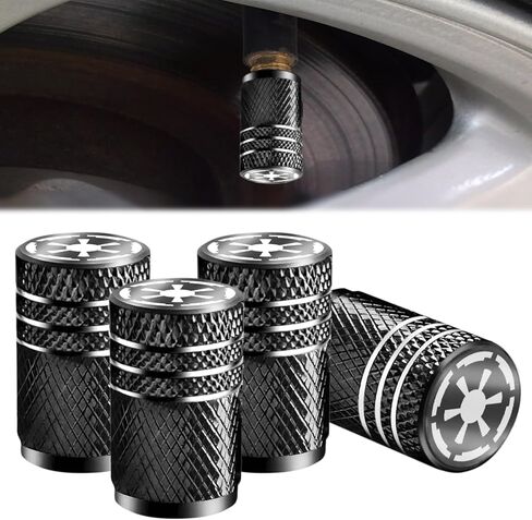 أغطية جذعية صمام الإطارات من Fit Star Wars، أغطية إطارات سوداء مكونة من 4 قطع أغطية أغطية إطارات السيارة، متوافقة مع ملحقات سيارة Star Wars (تناسب Galactic Empire) in Kuwait