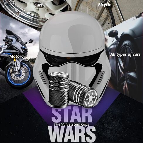 أغطية جذعية صمام الإطارات من Fit Star Wars، أغطية إطارات سوداء مكونة من 4 قطع أغطية أغطية إطارات السيارة، متوافقة مع ملحقات سيارة Star Wars (تناسب Galactic Empire) in Kuwait