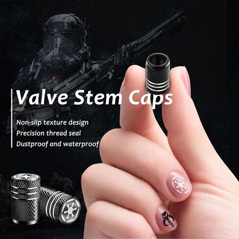 أغطية جذعية صمام الإطارات من Fit Star Wars، أغطية إطارات سوداء مكونة من 4 قطع أغطية أغطية إطارات السيارة، متوافقة مع ملحقات سيارة Star Wars (تناسب Galactic Empire) in Kuwait