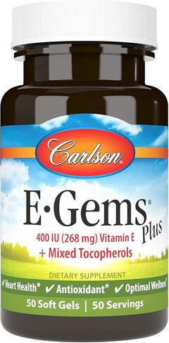 Carlson Labs E-Gems Plus فيتامين E الطبيعي، 400 وحدة دولية، 50 كبسولة هلامية in Saudi Arabia