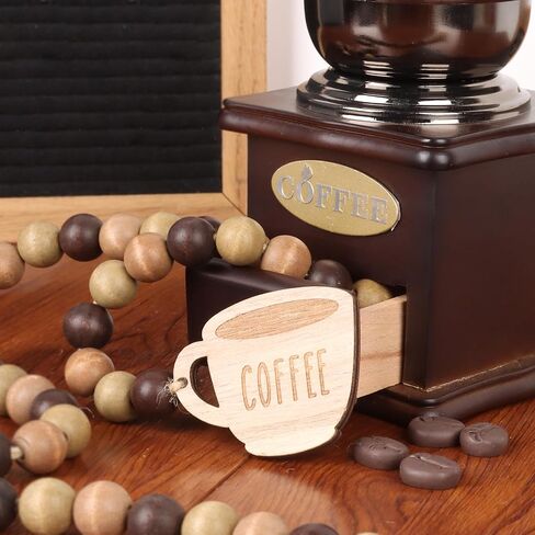 إكليل خرز من خشب القهوة مع شرابة، صينية قهوة ريفية ذات طبقات ديكور خرز بوهو مع علامة قهوة لإكسسوارات بار القهوة in Kuwait