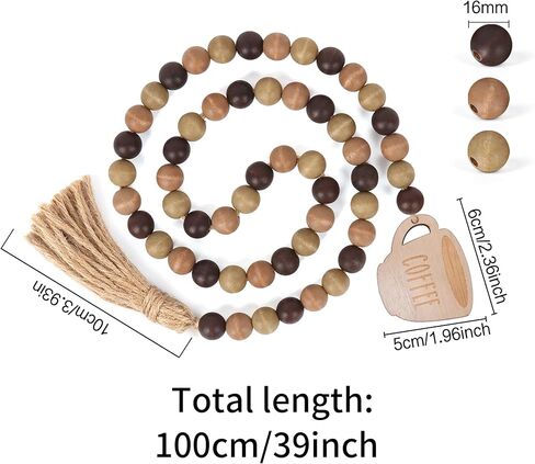 إكليل خرز من خشب القهوة مع شرابة، صينية قهوة ريفية ذات طبقات ديكور خرز بوهو مع علامة قهوة لإكسسوارات بار القهوة in Kuwait