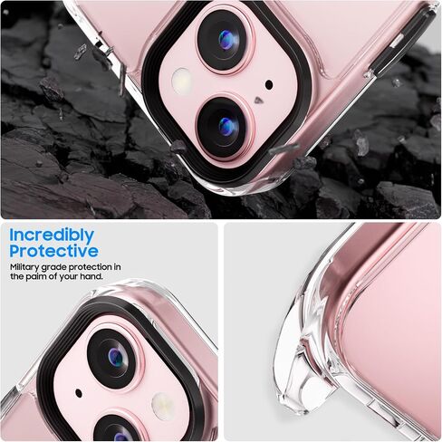 UYMO Crossbody Case for iPhone 15 Plus, Crossbody Cover with Neck Cord Strap,Transparent Clear PC TPU Lanyard Case with 2 Tempered Glass Screen Protector,Rose Gold in Saudi Arabia