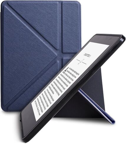 غطاء حافظة WALNEW New Origami لجهاز Amazon Kindle Voyage (نوفمبر 2014) - حماية كاملة للجهاز مع جلد PU ووظيفة التنبيه التلقائي الذكي للنوم (غطاء أوريغامي أزرق داكن) in Saudi Arabia