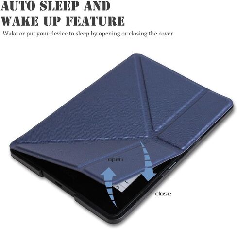 غطاء حافظة WALNEW New Origami لجهاز Amazon Kindle Voyage (نوفمبر 2014) - حماية كاملة للجهاز مع جلد PU ووظيفة التنبيه التلقائي الذكي للنوم (غطاء أوريغامي أزرق داكن) in Saudi Arabia