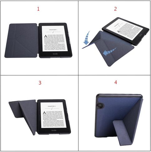 غطاء حافظة WALNEW New Origami لجهاز Amazon Kindle Voyage (نوفمبر 2014) - حماية كاملة للجهاز مع جلد PU ووظيفة التنبيه التلقائي الذكي للنوم (غطاء أوريغامي أزرق داكن) in Saudi Arabia