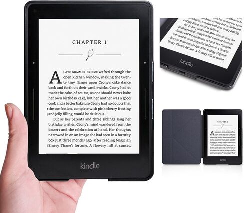 غطاء حافظة WALNEW New Origami لجهاز Amazon Kindle Voyage (نوفمبر 2014) - حماية كاملة للجهاز مع جلد PU ووظيفة التنبيه التلقائي الذكي للنوم (غطاء أوريغامي أزرق داكن) in Saudi Arabia
