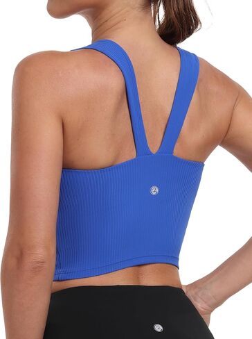 YUNOGA Women's Ribbed Longline Sports Bra Square Neck Workout Crop Tank Tops with Built in Shelf Yoga Bra in Saudi Arabia