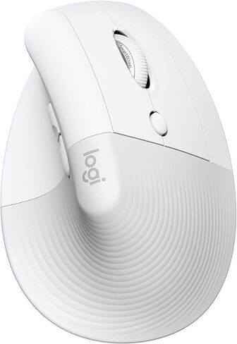 ماوس Logitech Lift Vertical مريح، لاسلكي، بلوتوث أو جهاز استقبال USB Logi Bolt، نقرات هادئة، 4 أزرار، متوافق مع Windows/macOS/iPadOS، والكمبيوتر المحمول، والكمبيوتر الشخصي - أبيض فاتح (متجدد) in Kuwait