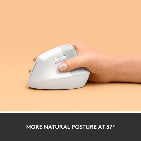 ماوس Logitech Lift Vertical مريح، لاسلكي، بلوتوث أو جهاز استقبال USB Logi Bolt، نقرات هادئة، 4 أزرار، متوافق مع Windows/macOS/iPadOS، والكمبيوتر المحمول، والكمبيوتر الشخصي - أبيض فاتح (متجدد) in Kuwait