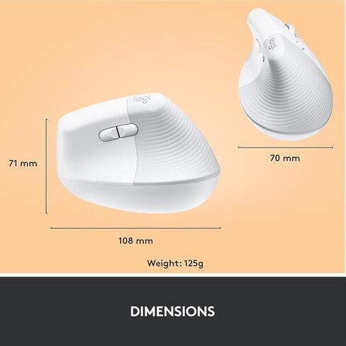 ماوس Logitech Lift Vertical مريح، لاسلكي، بلوتوث أو جهاز استقبال USB Logi Bolt، نقرات هادئة، 4 أزرار، متوافق مع Windows/macOS/iPadOS، والكمبيوتر المحمول، والكمبيوتر الشخصي - أبيض فاتح (متجدد) in Kuwait
