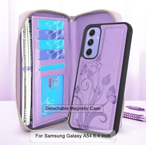 Lacass لهاتف Samsung Galaxy A54 5G 2023 Crossbody بسحاب مزدوج قابل للفصل ومحفظة جلدية مغناطيسية غطاء معصم وحزام معصم و13 فتحة للبطاقات وجيب للنقود (أسود) in Saudi Arabia