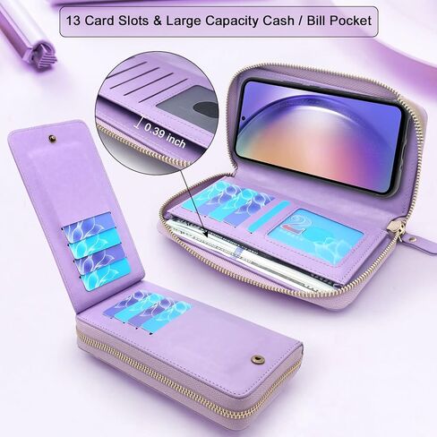 Lacass لهاتف Samsung Galaxy A54 5G 2023 Crossbody بسحاب مزدوج قابل للفصل ومحفظة جلدية مغناطيسية غطاء معصم وحزام معصم و13 فتحة للبطاقات وجيب للنقود (أسود) in Saudi Arabia