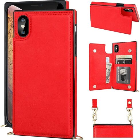 Bocasal Crossbody Wallet Case for iPhone X Xs Credit Card Holder PU Leather Kickstand Shockproof Detachable Cross Body Strap Lanyard Magnetic Closure 5.8 inch(Red) in Saudi Arabia