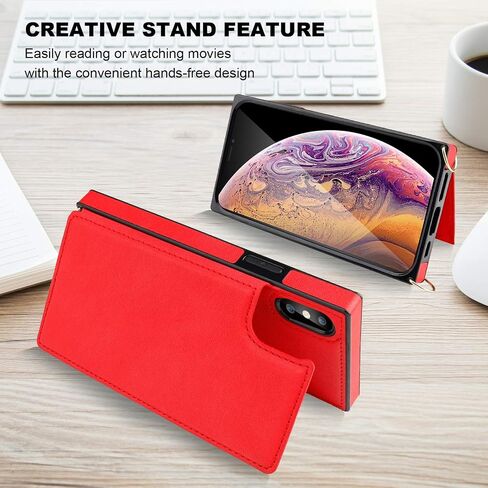 Bocasal Crossbody Wallet Case for iPhone X Xs Credit Card Holder PU Leather Kickstand Shockproof Detachable Cross Body Strap Lanyard Magnetic Closure 5.8 inch(Red) in Saudi Arabia