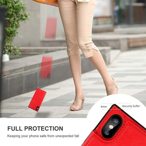 Bocasal Crossbody Wallet Case for iPhone X Xs Credit Card Holder PU Leather Kickstand Shockproof Detachable Cross Body Strap Lanyard Magnetic Closure 5.8 inch(Red) in Saudi Arabia